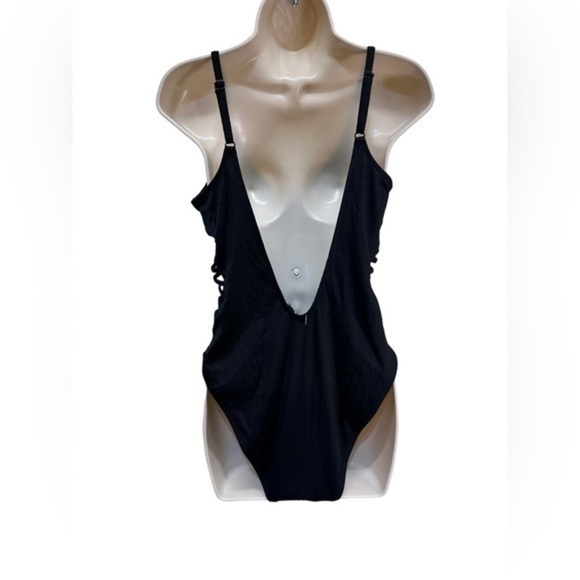 VICTORIA'S SECRET PINK Swim STRAPPY SIDE RIBBED ONE-PIECE Black - Picture 10 of 10